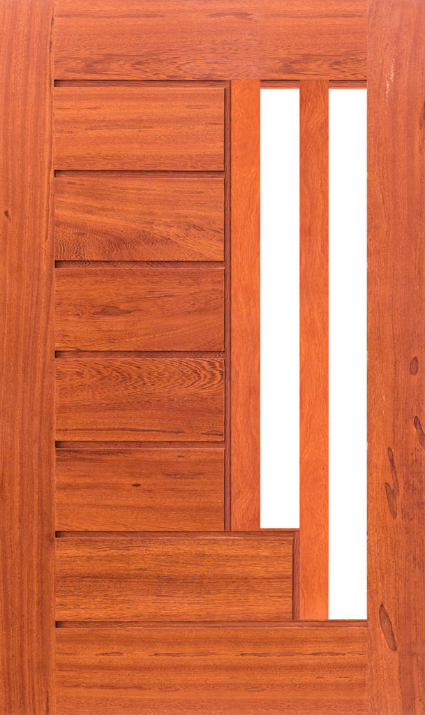 Porta de entrada clean com detalhes aproximados e vazado duplo vertical